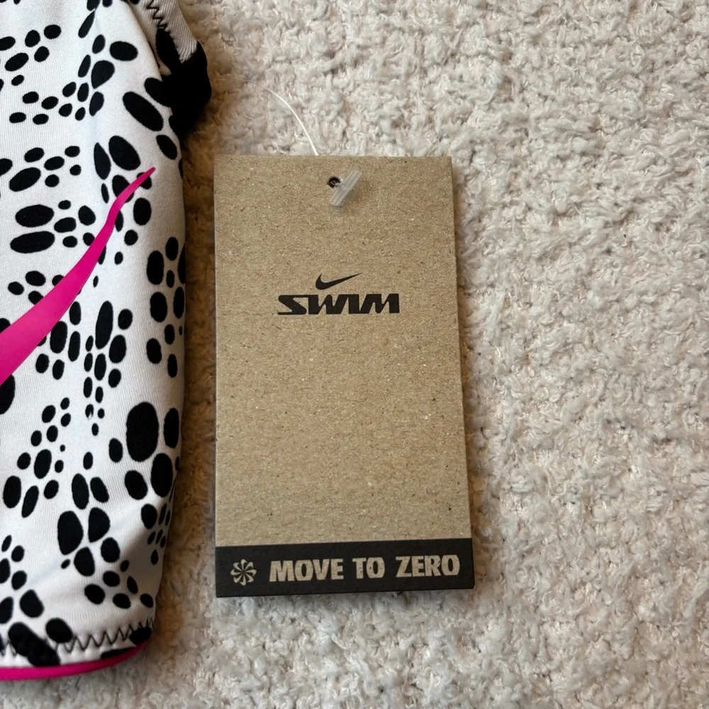 Nike Swim Top Womens S Black White Party Dots Crop Bikini Top Partial Zip‎ Front